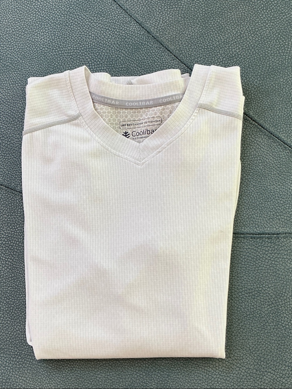 Coolibar White Ribbed V-Neck Sun Shirt